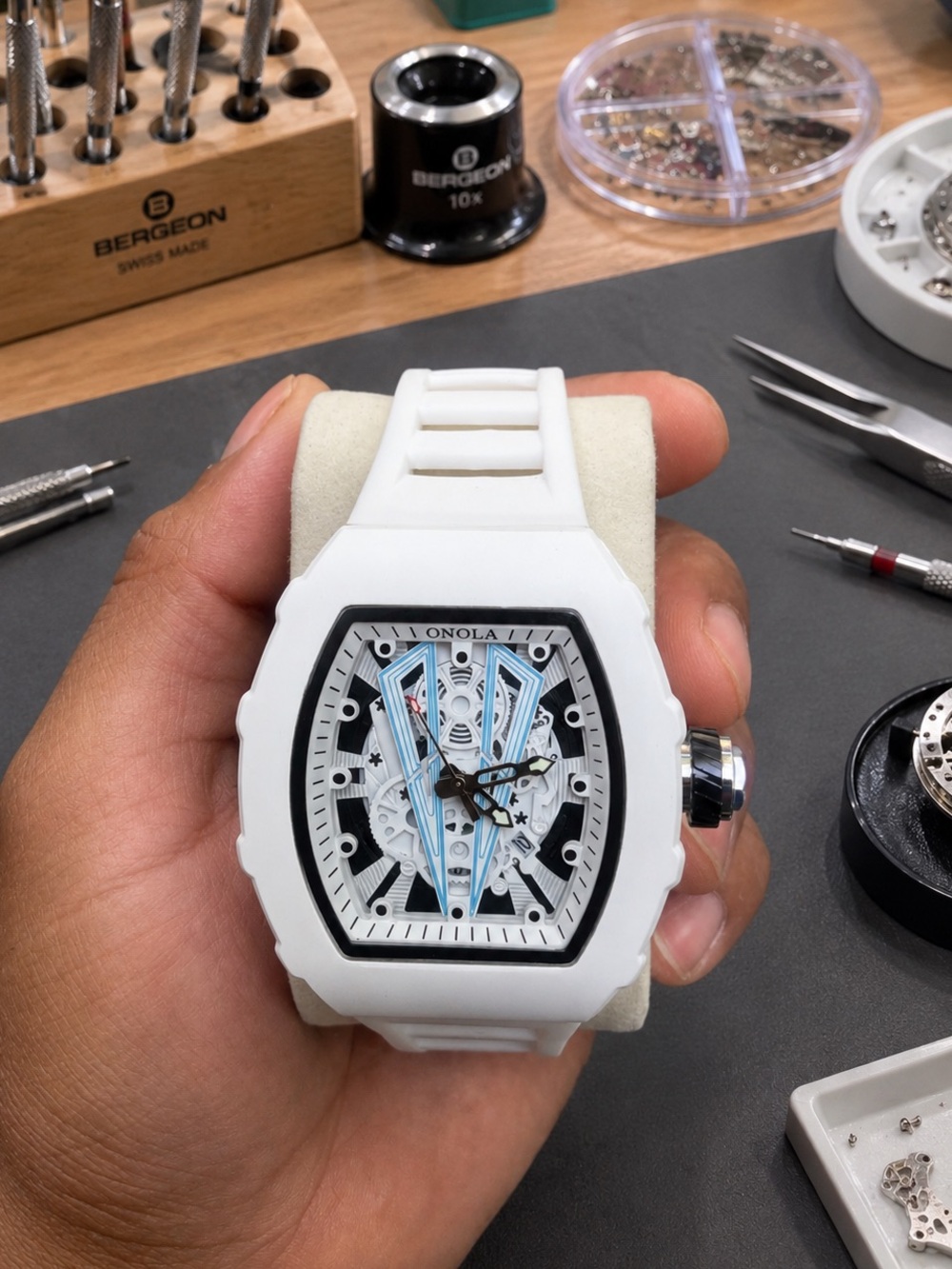 Nola White Sport Watch with Light Blue Accents